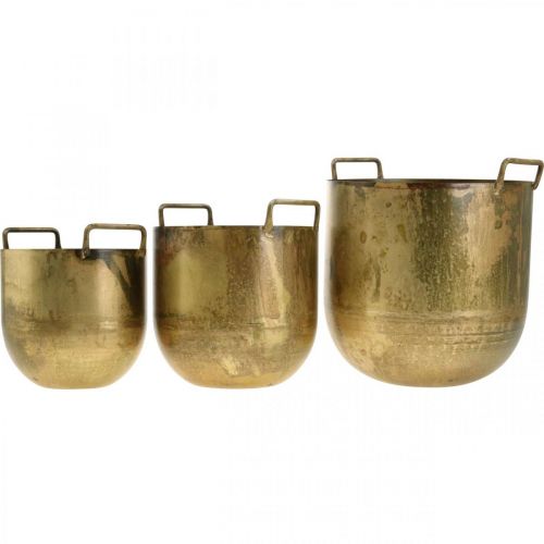 Article Cache-pot cache-pot aspect ancien avec anses métal H17 / 19,5 / 26cm, lot de 3