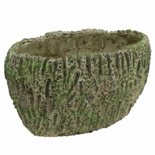 Jardinière béton ovale aspect antique vert, marron 24×14×13cm