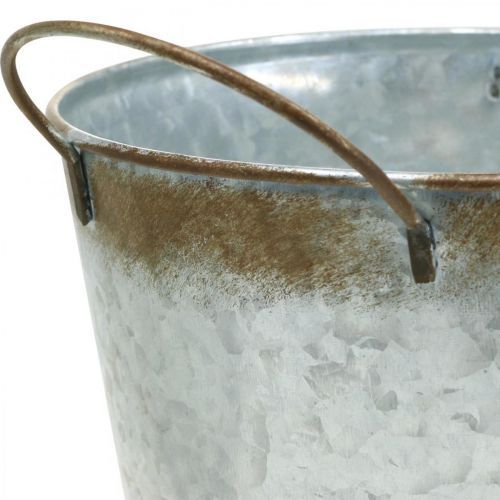 Article Pot décoratif à anses, seau à plantes, récipient en métal argenté, patiné Ø17cm H16,5cm