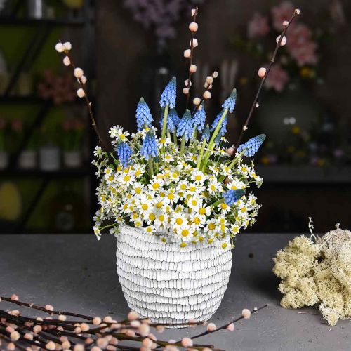 Floristik24 Jardinière béton blanc pot de fleurs vintage nid d'abeille H13cm Ø12.5cm 2pcs