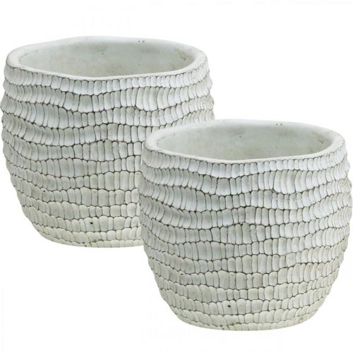 Floristik24 Jardinière béton blanc pot de fleurs vintage nid d'abeille H13cm Ø12.5cm 2pcs