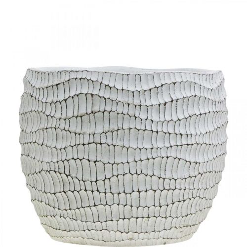 Article Jardinière Béton Blanc Vintage Nid d&#39;Abeille Pot de Fleur Décoratif H15cm Ø15cm
