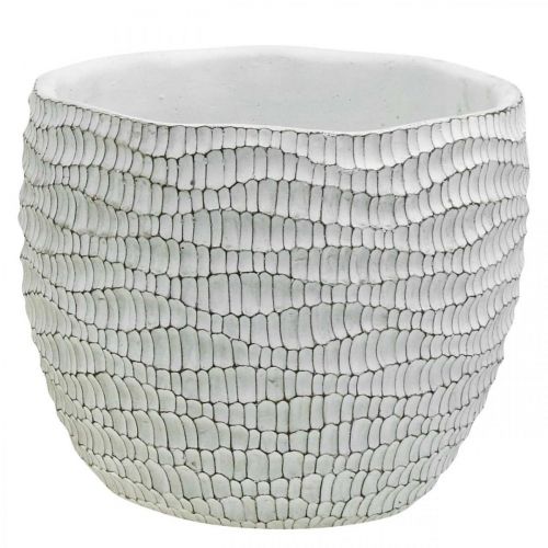 Jardinière Béton Blanc Pot de Fleur Vintage Blanc Nid d&#39;Abeille H17.5cm Ø18.5cm