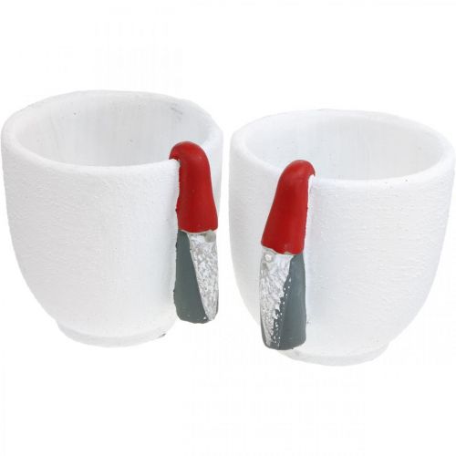 Pot de Noël avec gnome, décoration de l&#39;avent, jardinière en béton blanc, rouge Ø8cm H12.5cm 2pcs