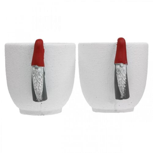 Article Pot de Noël avec gnome, décoration de l&#39;avent, jardinière en béton blanc, rouge Ø8cm H12.5cm 2pcs