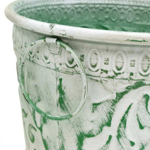 Article Pots en métal avec anses, jardinières avec gaufrage blanc, vert shabby chic H20,5/18,5/16cm Ø25,5/20,5/15,5cm lot de 3