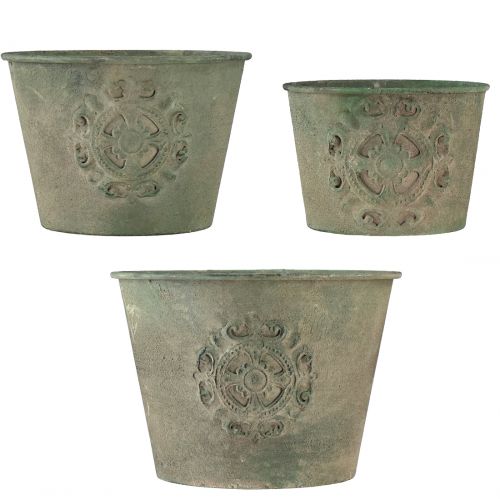 Article Pot de fleur métal vert vintage Ø22cm–13,5cm lot de 3