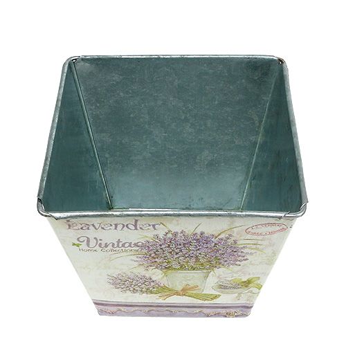 Floristik24 Pot en tôle carré avec motif de lavande, lot de 3
