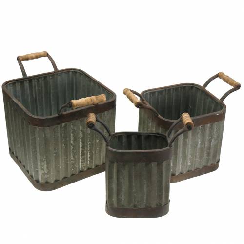 Floristik24 Jardinière avec anses, carré style industriel 36 / 31,5 / 24cm, lot de 3