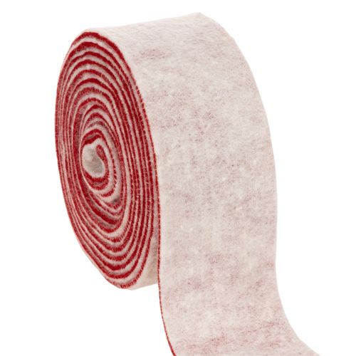 Ruban décoratif en feutre de laine blanc et rouge, 7,5 cm x 5 m, pour pots et couronnes | Floristik24.fr