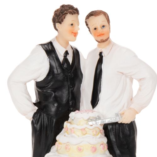 Figurine pour gâteau représentant un couple d'hommes avec un gâteau, 16,5 cm | Floristik24.fr