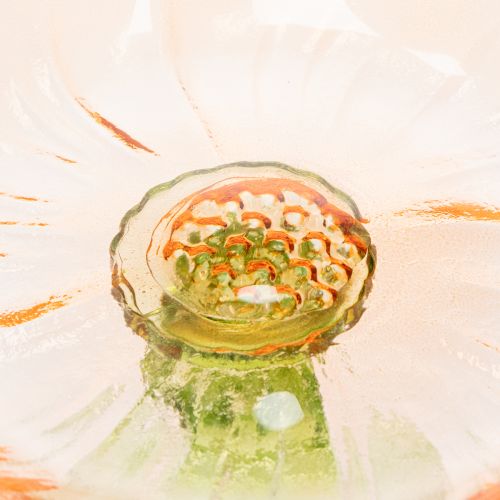 Article Assiette décorative en verre avec pied, motif floral, idéale pour une décoration de table élégante et estivale, 15 cm