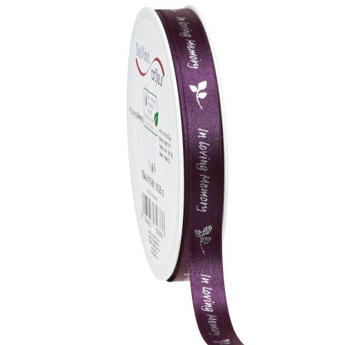 Ruban de deuil en argent violet In Loving Memory 15mm 25m