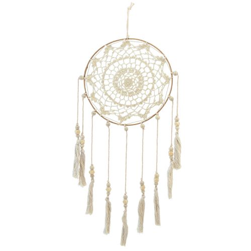 Décoration murale attrape-rêves macramé crème Ø22cm H54cm