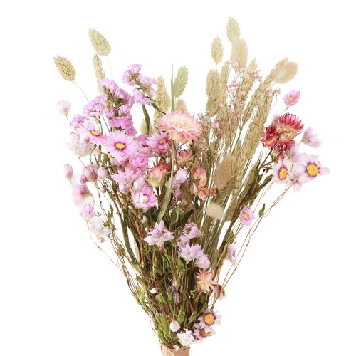 Article Bouquet de fleurs séchées Immortelles roses Lagurus Blé 55cm