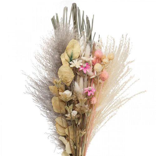 Bouquet de fleurs séchées Boho Rose Blanchi décoration séchée 80cm 140g