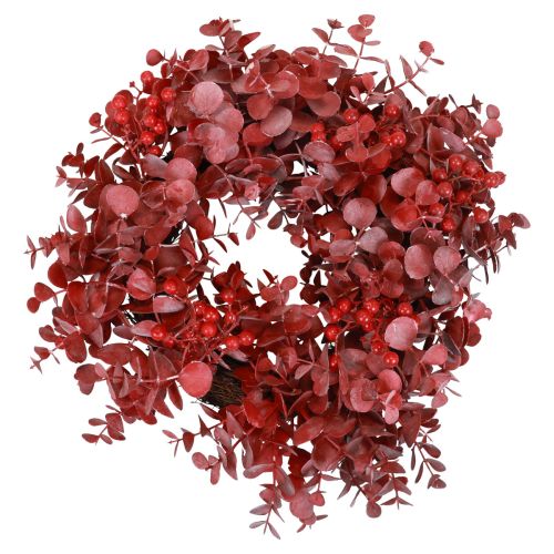 Floristik24 Couronne de porte eucalyptus couronne d&#39;eucalyptus artificielle rouge Ø40cm