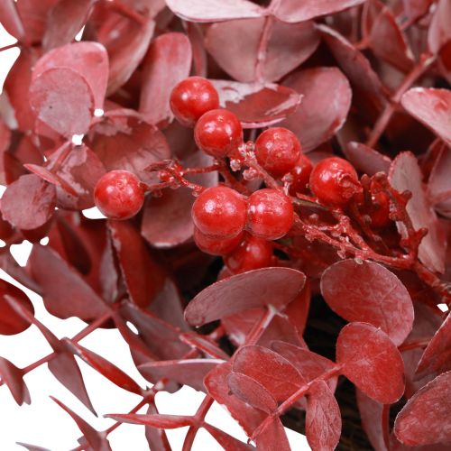 Floristik24 Couronne de porte eucalyptus couronne d&#39;eucalyptus artificielle rouge Ø40cm