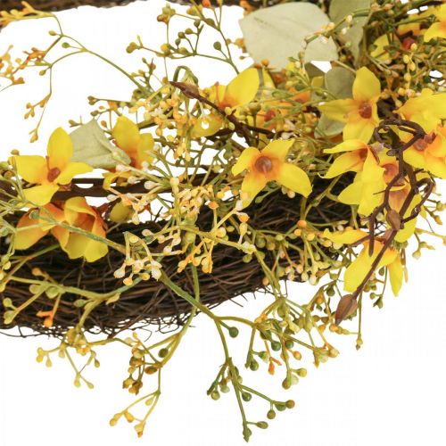 Floristik24 Porte couronne forsythia artificielle déco couronne jaune Ø48cm