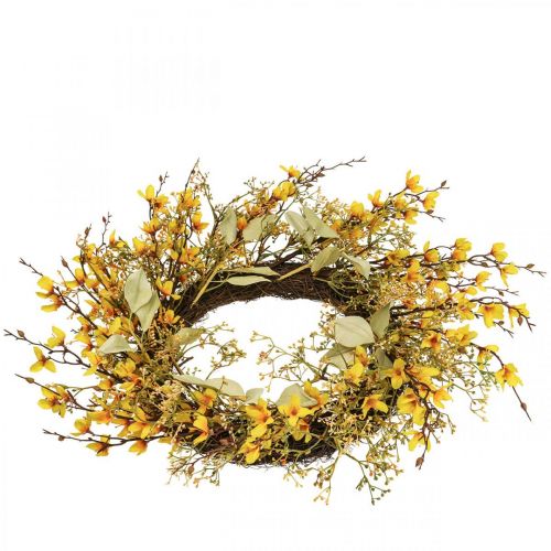 Floristik24 Porte couronne forsythia artificielle déco couronne jaune Ø48cm