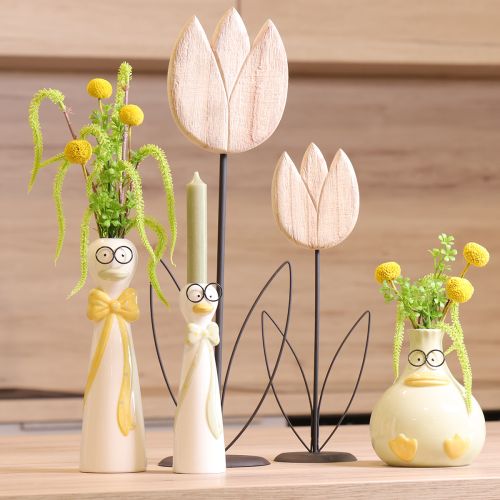 Article Figurine décorative de tulipe en bois sur un support pour une touche printanière, 47,5 cm