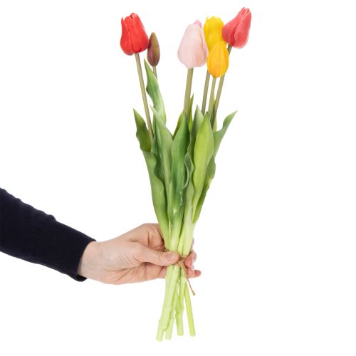 Article Bouquet de tulipes artificielles, coloré et réaliste, de haute qualité pour la maison, 43 cm, 7 pièces