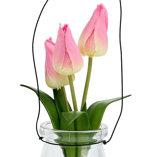 Floristik24 Tulipe rose dans le verre H22,5cm 1P