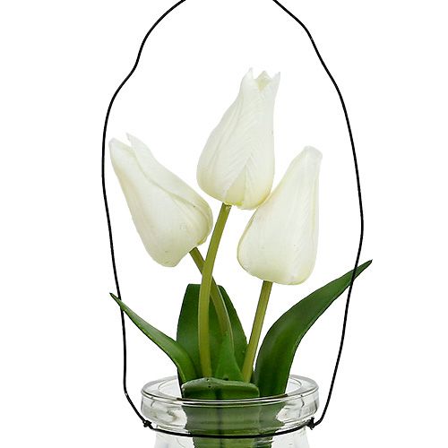 Article Tulipe blanche dans le verre H21cm 1P