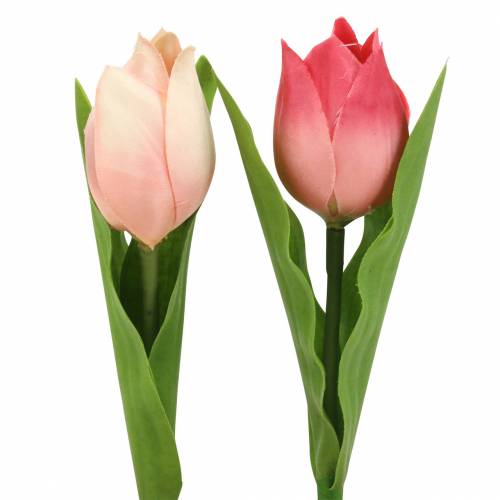 Floristik24 Tulipe mix fleurs artificielles abricot rose 16cm 12pcs