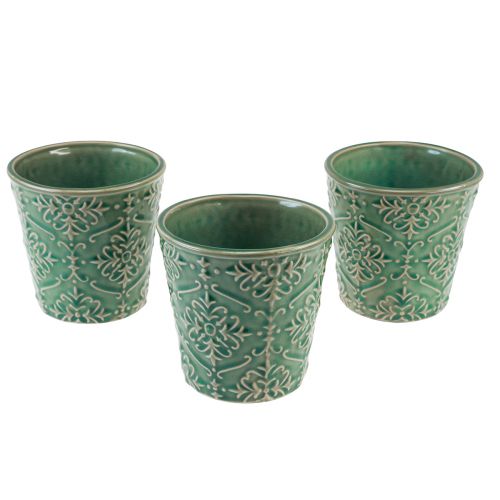 Article Jardinière céramique vernis craquelé vert Ø11cm H11cm 3pcs