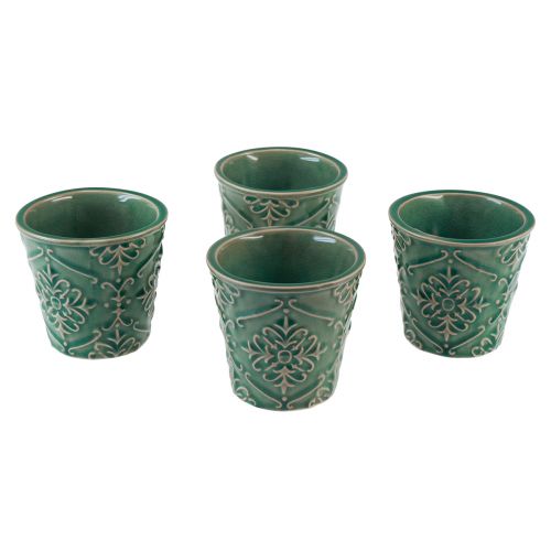Article Jardinière céramique vernis craquelé vert Ø7cm H8cm 4 pcs