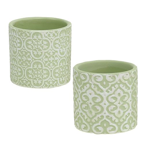 Floristik24 Jardinière vert clair avec motif Ø7cm H6,5cm 6pcs