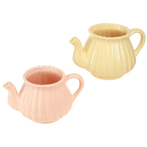 Jardinière théière décorative en céramique orange jaune 19,5×13,5×11cm 2 pcs