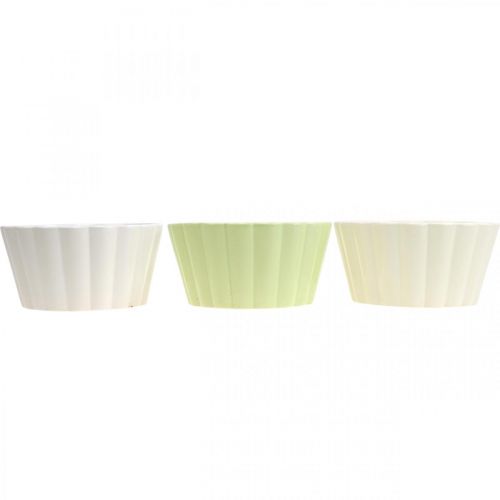 Floristik24 Jardinière, céramique, jardinière décorative, ronde, motif vague, Ø16cm 3pcs