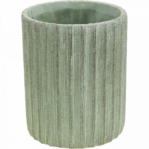 Jardinière Céramique Vert Rétro Rayé Ø13.5cm H17cm