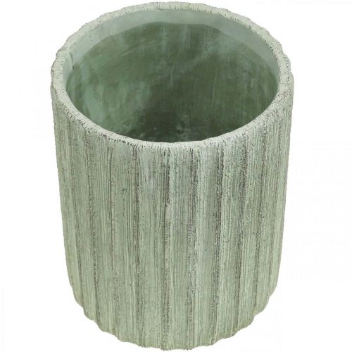 Floristik24 Jardinière Céramique Vert Rétro Rayé Ø13.5cm H17cm