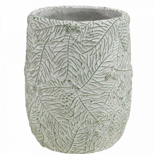 Floristik24 Jardinière en céramique vert blanc gris branches de pin Ø12cm H17.5cm
