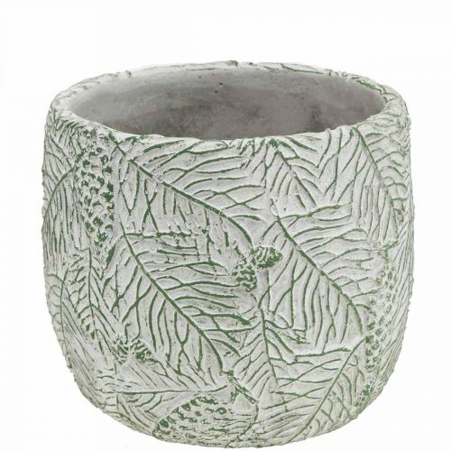 Article Jardinière en céramique vert blanc gris branches de sapin Ø13.5cm H13.5cm