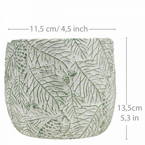 Article Jardinière en céramique vert blanc gris branches de sapin Ø13.5cm H13.5cm