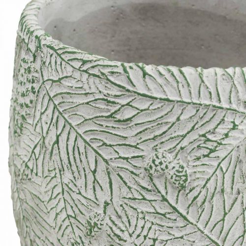 Article Jardinière en céramique vert blanc gris branches de sapin Ø12.5cm H12cm