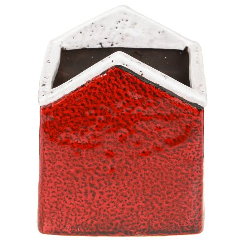 Article Jardinière en céramique maison de l&#39;Avent rouge et blanc 10×10×12cm
