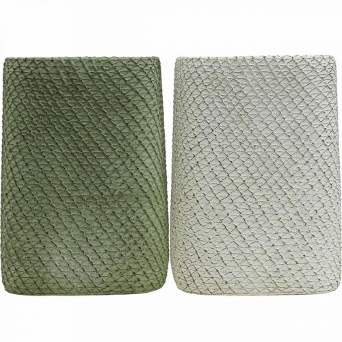 Article Jardinière en céramique maille relief vert blanc 14x14cm H21.5cm 2pcs
