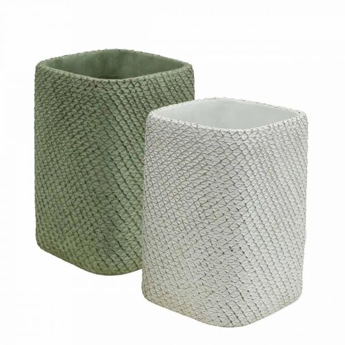 Floristik24 Jardinière en céramique maille relief vert blanc 12x12cm H17.5cm 2pcs