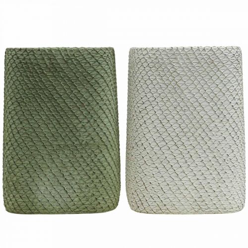 Article Jardinière en céramique maille relief vert blanc 12x12cm H17.5cm 2pcs