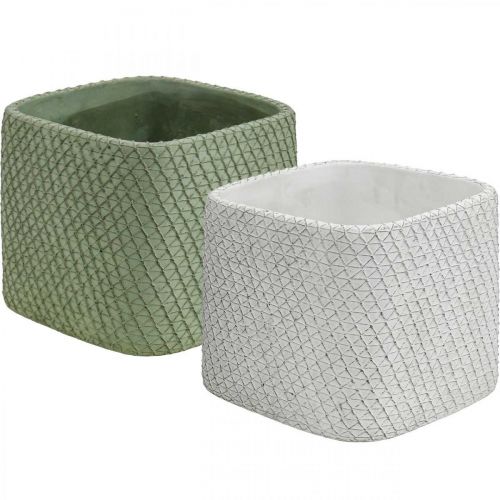 Floristik24 Jardinière en céramique maille relief vert blanc 17x17cm H15cm 2pcs