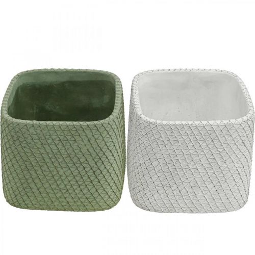 Article Jardinière en céramique maille relief vert blanc 12,5x12,5cm H9cm 2pcs