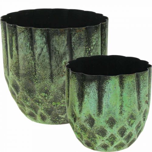 Floristik24 Jardinière métal pot de fleurs vintage vert Ø14/12cm lot de 2