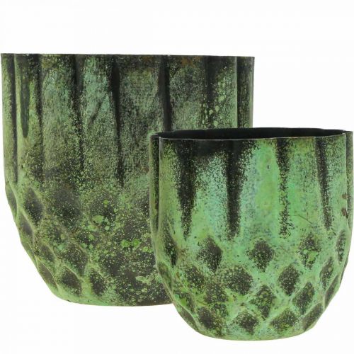 Article Jardinière métal pot de fleurs vintage vert Ø14/12cm lot de 2