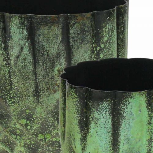 Article Jardinière métal pot de fleurs vintage vert Ø14/12cm lot de 2