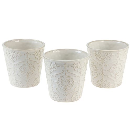 Article Jardinière Pot de Plante en Céramique Blanc Ø11cm H11cm 3pcs